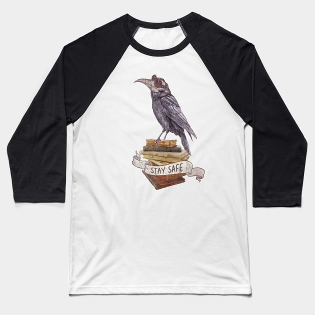 : Crow Plague Doctor Say quote stay safe vintage style Baseball T-Shirt by Collagedream